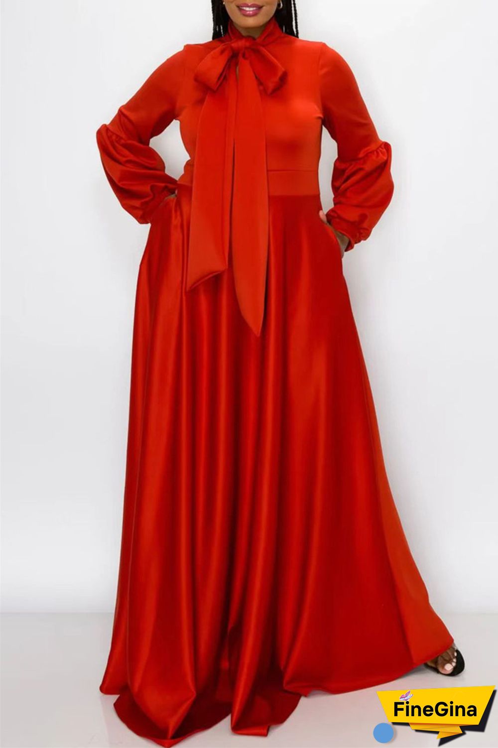 Tibetan Blue Casual Solid With Bow O Neck Long Sleeve Plus Size Dresses