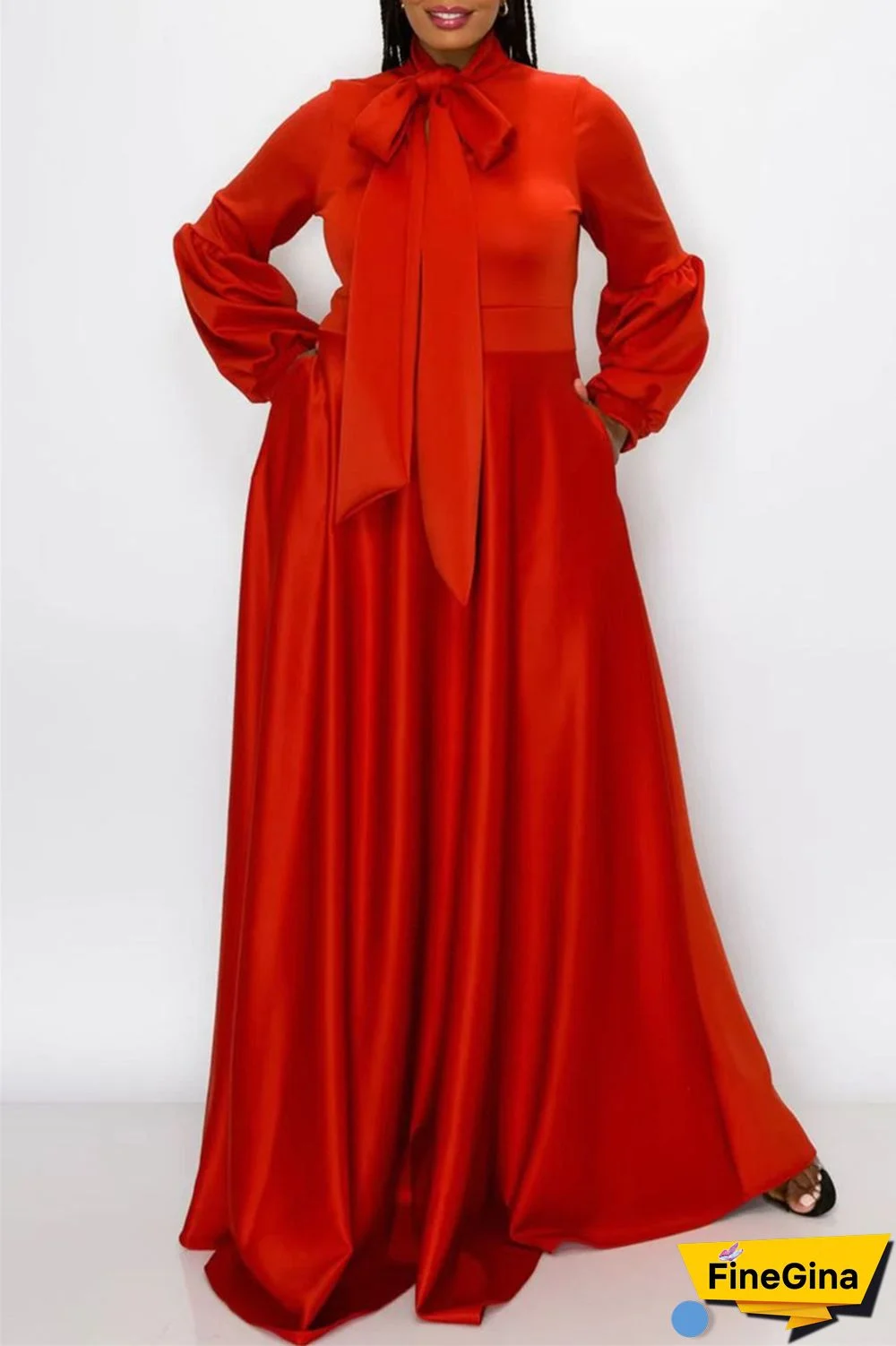 Tibetan Blue Casual Solid With Bow O Neck Long Sleeve Plus Size Dresses