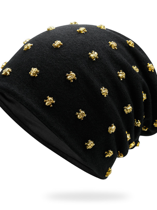 Hip-pop Style Color Block Skull Metal Decorated Knitted Hat