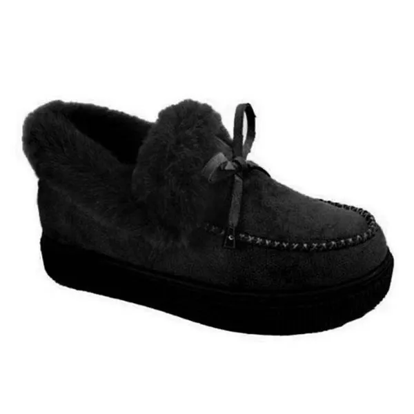 Winter Women Fashion Flat Shoes Suede Women Cute Soft Fur Padded Shoes Slip On Platform Ladies Casual Shoes