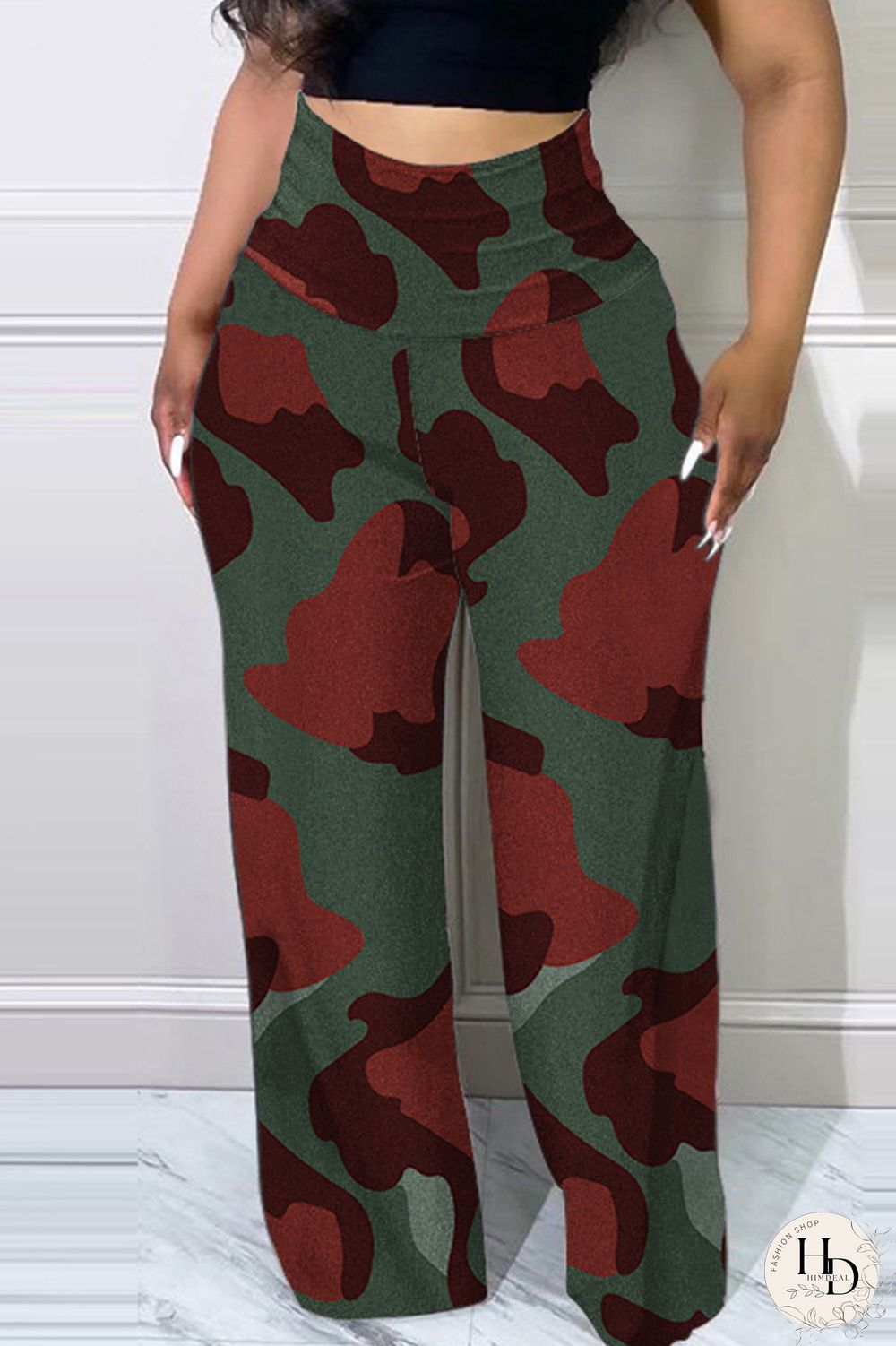 Apricot Fashion Casual Print Patchwork Regular High Waist Trousers