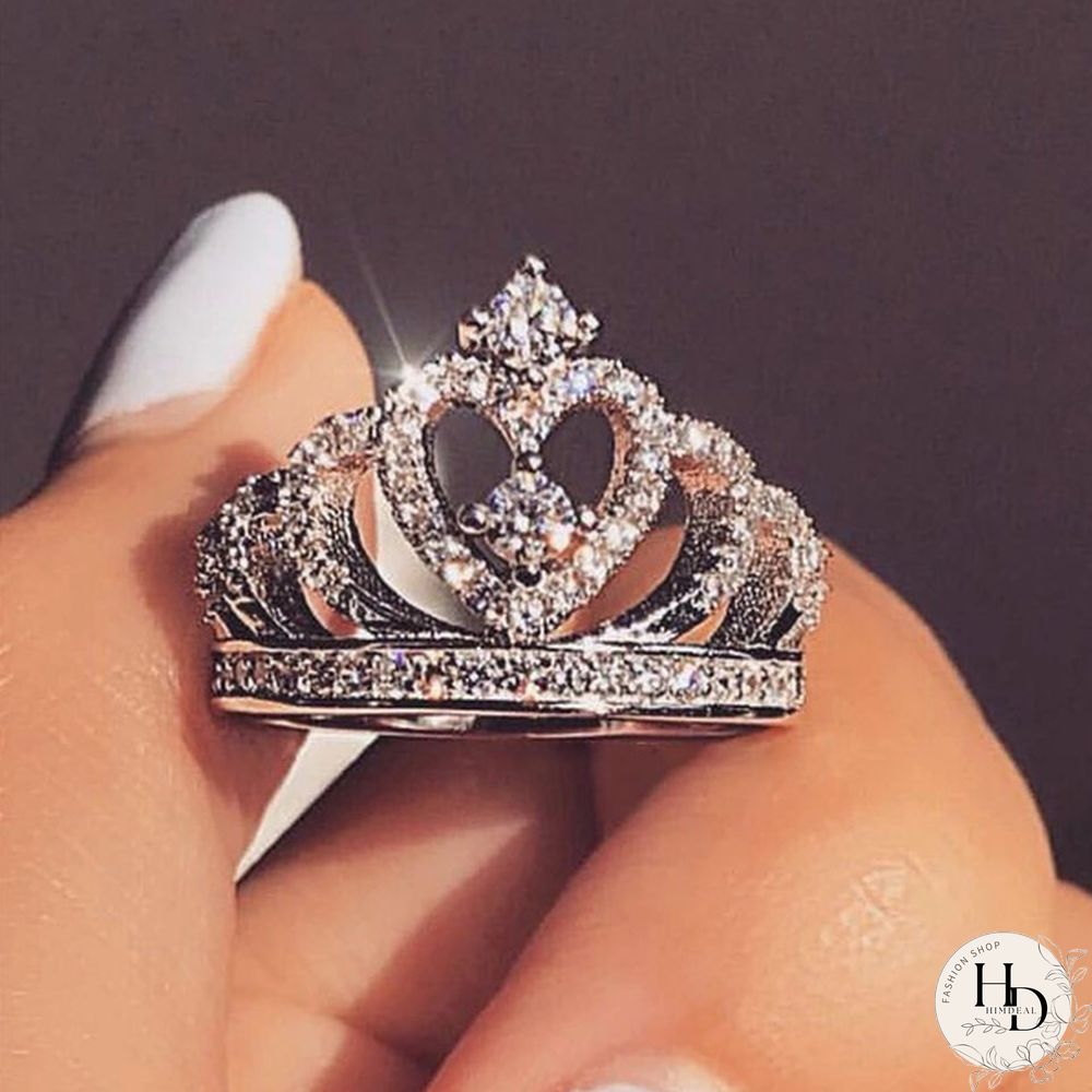 925 Sterling Silver Luxury Gemstone Engagement Rings for Women Crown Shape Diamond Wedding