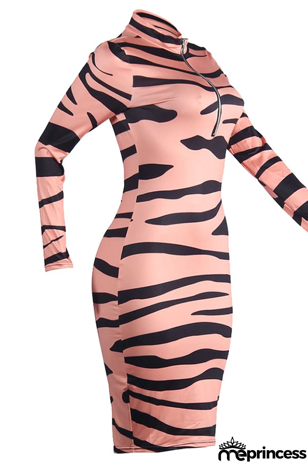 Yellow Polyester Fashion Sexy Long Sleeves V Neck Sheath Mini Print zebra Dresses