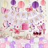Birthday Decorations, Happy Birthday Banner with Birthday Balloons, Honeycomb Balls, Hanging Swirls, Circle Dots Garland, Happy Birthday Party Decorations for Women Men Boys Girls (Purple)