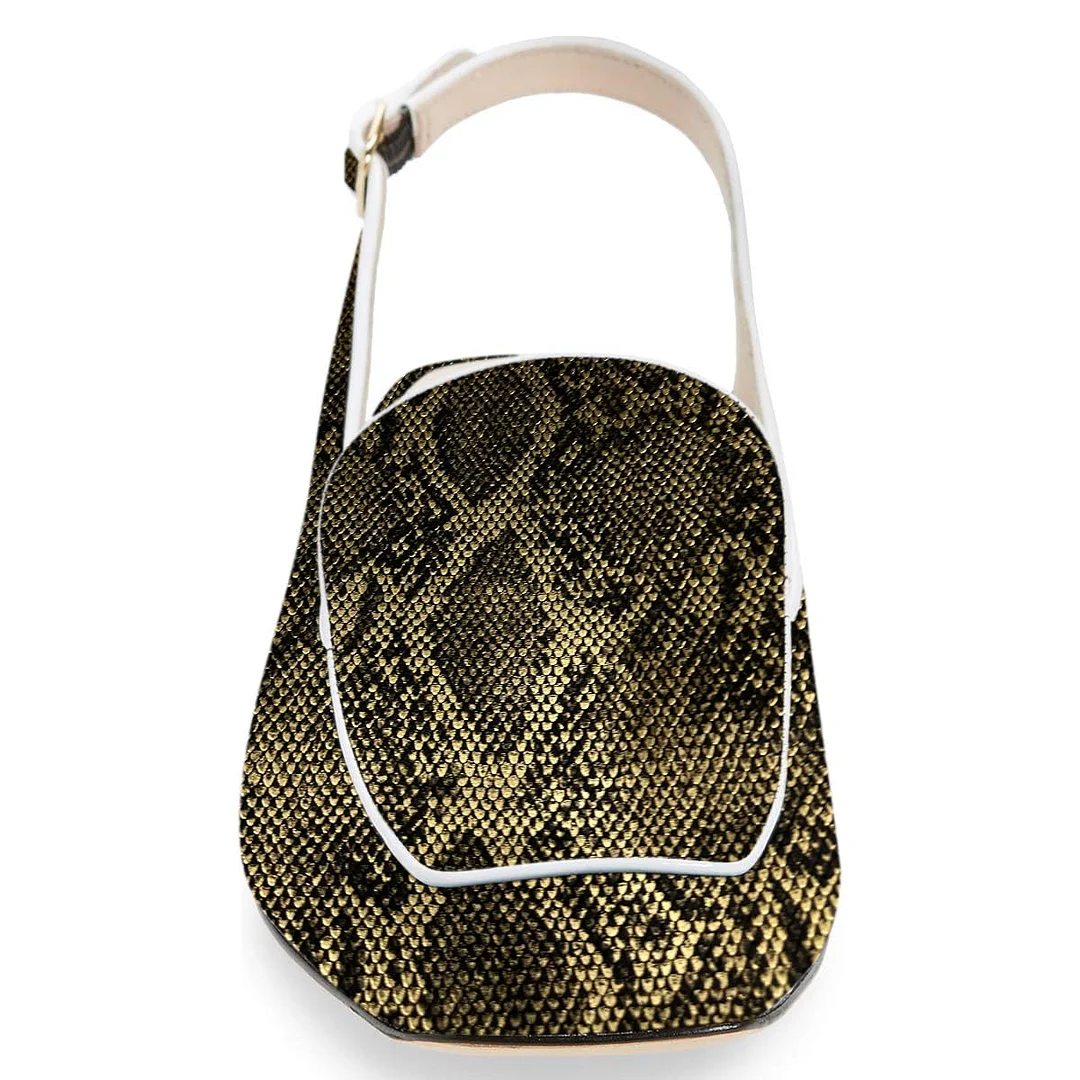 Python Print Square Toe Chunky Heel Slingback Loafer Shoes Women