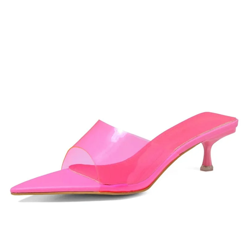 Red Green PVC Transparent Jelly Shoes For Women Sexy Pointed Open Toe Shallow Slider Slippers Ladies Sandals Stiletto Heels Mule