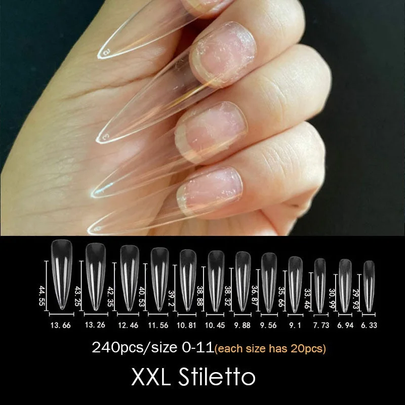Gel Nails Extension System Full Cover Sculpted Clear Stiletto Coffin False Nail Tips 240pcs/bag-Nail Inspo