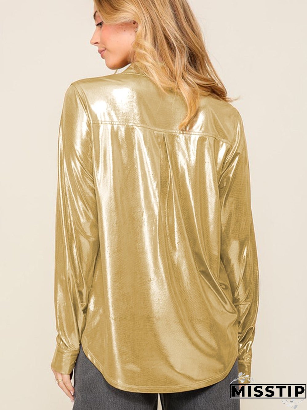 Golden Shimmer Shift Shirt with Chest Pocket