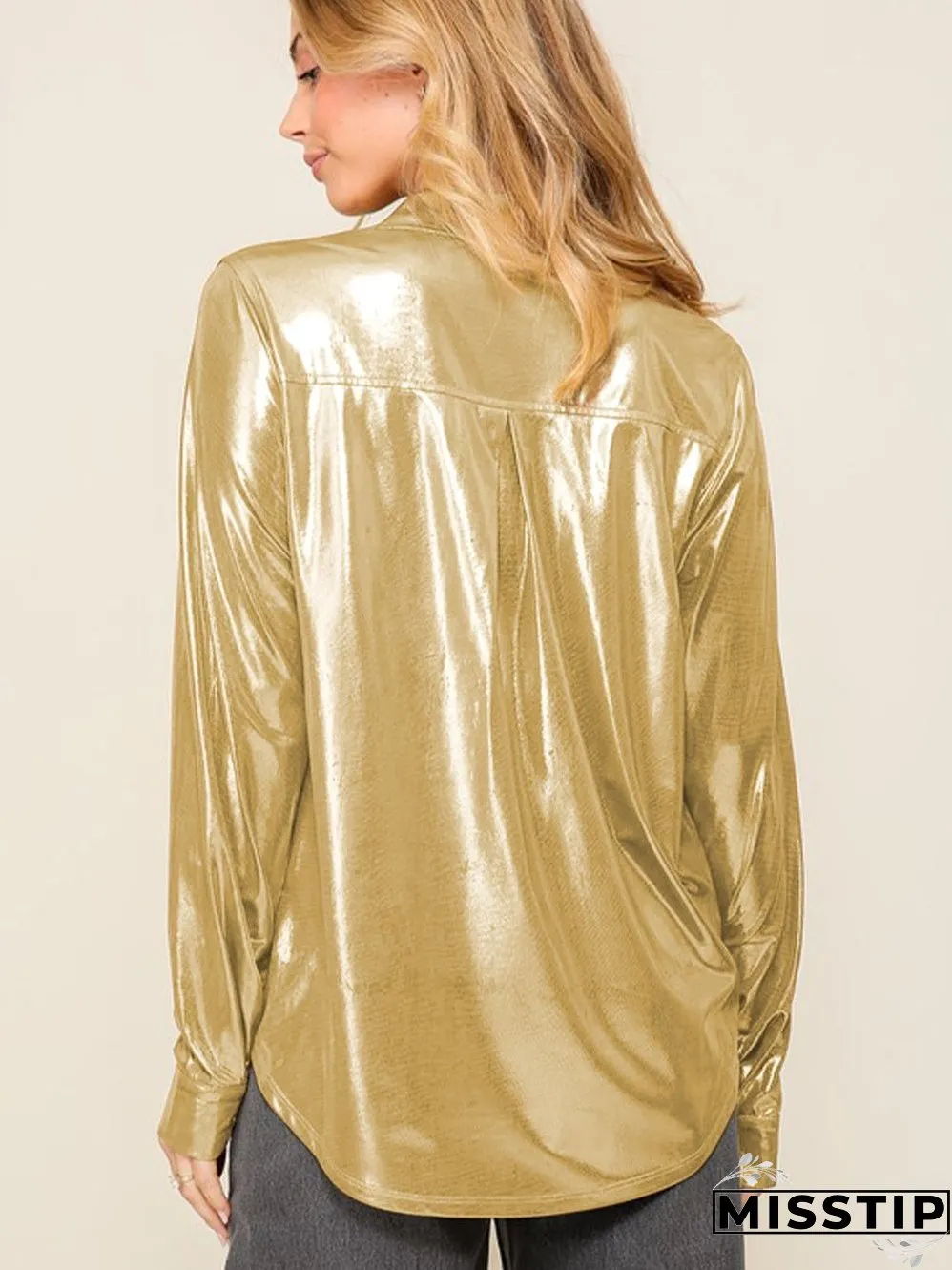 Golden Shimmer Shift Shirt with Chest Pocket
