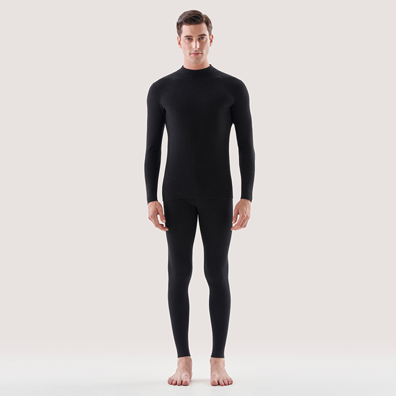 Men's Warm Silk Cashmere Midweight Half-turtleneck Thermal Underwear Set REAL SILK LIFE
