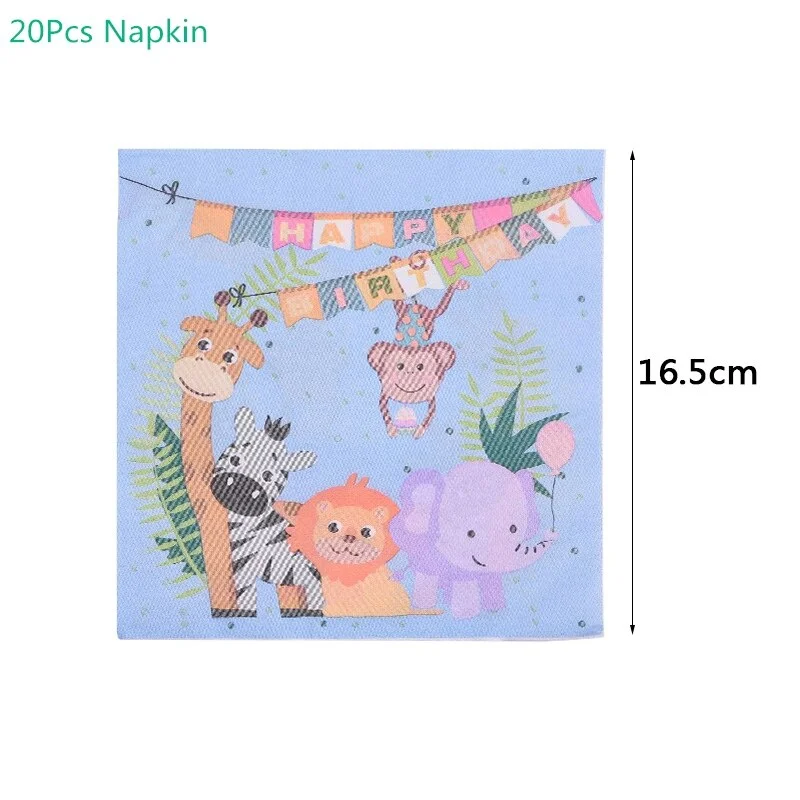 Safari Party Cartoon Animal Disposable Tableware Paper Cup Plate Tablecloth Kids Birthday Party Decoration Jungle Party Supplies