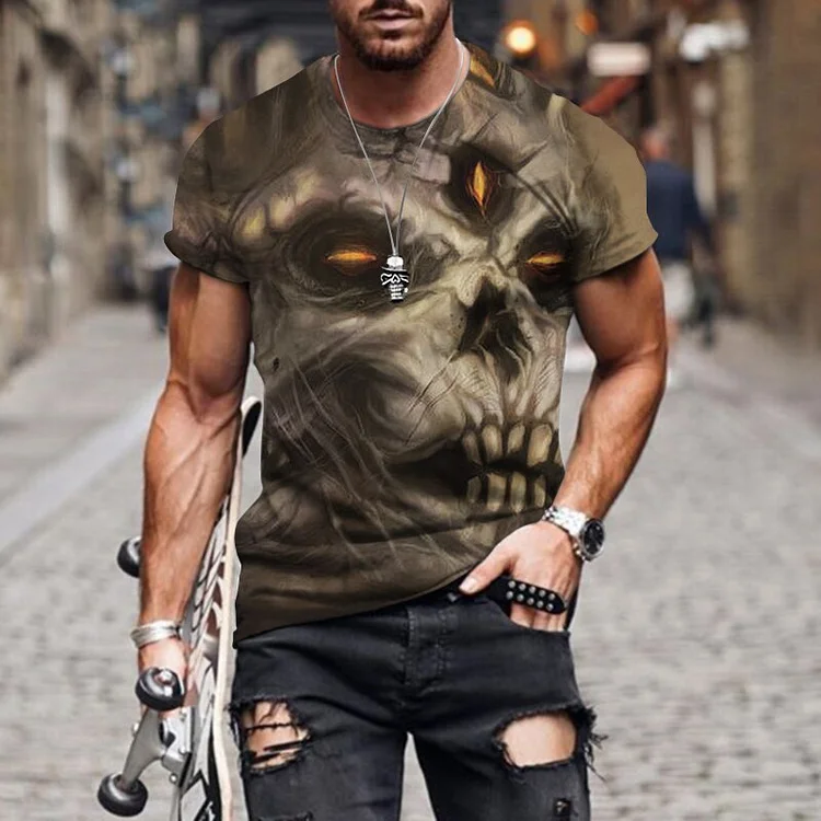 Horror Skull 3D Print Short Sleeve Summer Tops Men's T-Shirts at Hiphopee