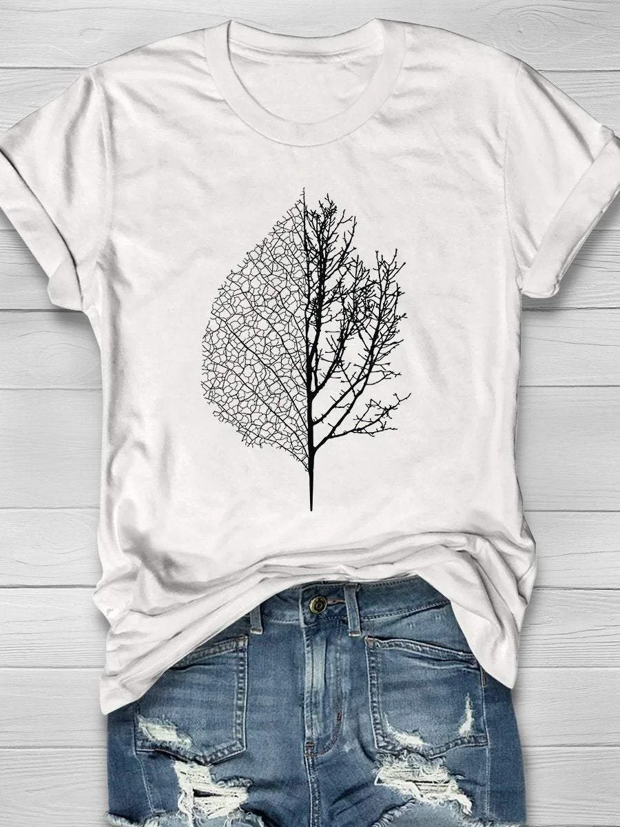Leaf & Tree Forest Print Short Sleeve T-shirt