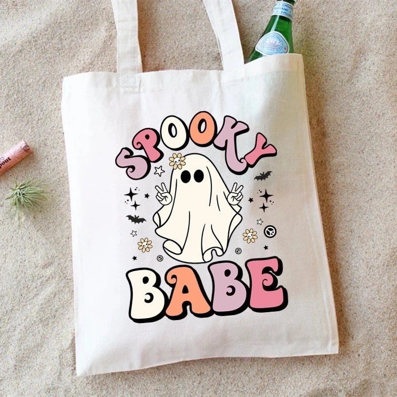 Halloween Unisex Canvas Smile Face Letter Ghost Basic Classic Style Square Open Canvas Bag