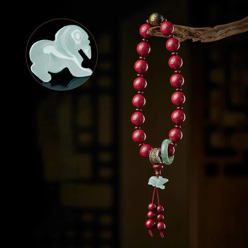 925 Sterling Silver Chinese Zodiac Cinnabar Om Mani Padme Hum Jade Blessing Wrist Mala