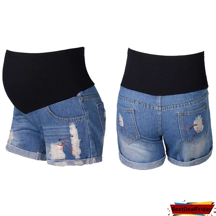 Loose Ripped Denim Maternity Shorts Summer Casual Belly Clothes for Pregnant Women
