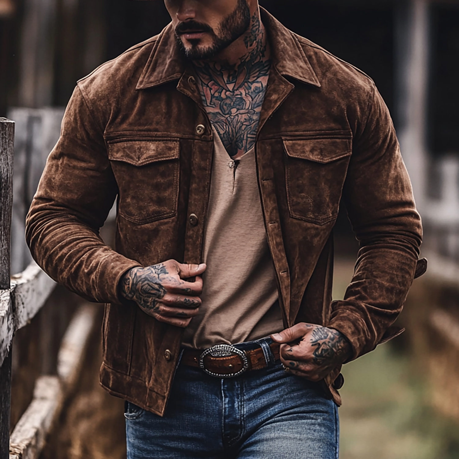 Retro Men's Outdoor Western Style Suede Jacket Jacket Zipper Lapel Cropped Jacket