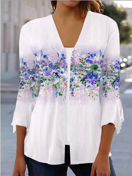 Printed casual thin sunscreen clothing European and American autumn new all-match large size cardigan top socialshop
