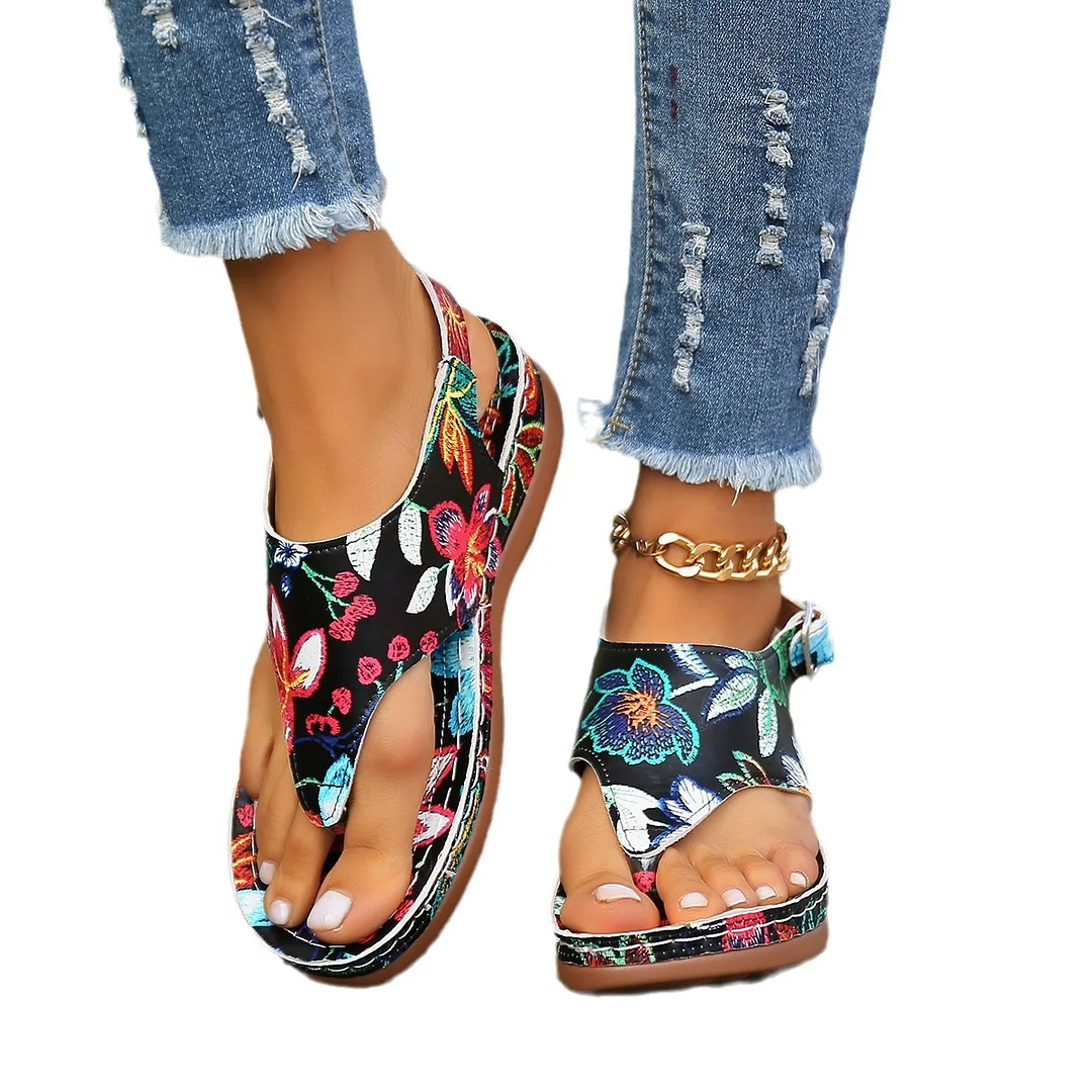 Yyvonne Large-Size New Word Sandals Women's National Style Embroidery After Buckle And Sloping Trendy Sandals Women's