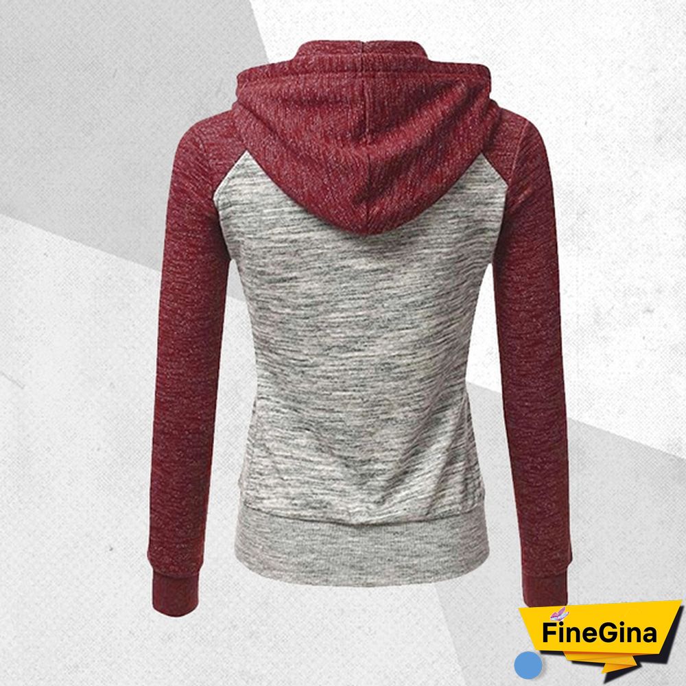 Women Spring/Autumn Casual Long Sleeve Sweatshirts Colorful Patchwork Thin Zip-Up Hoodie Jacket for Drawstring Hoodies S-5XL