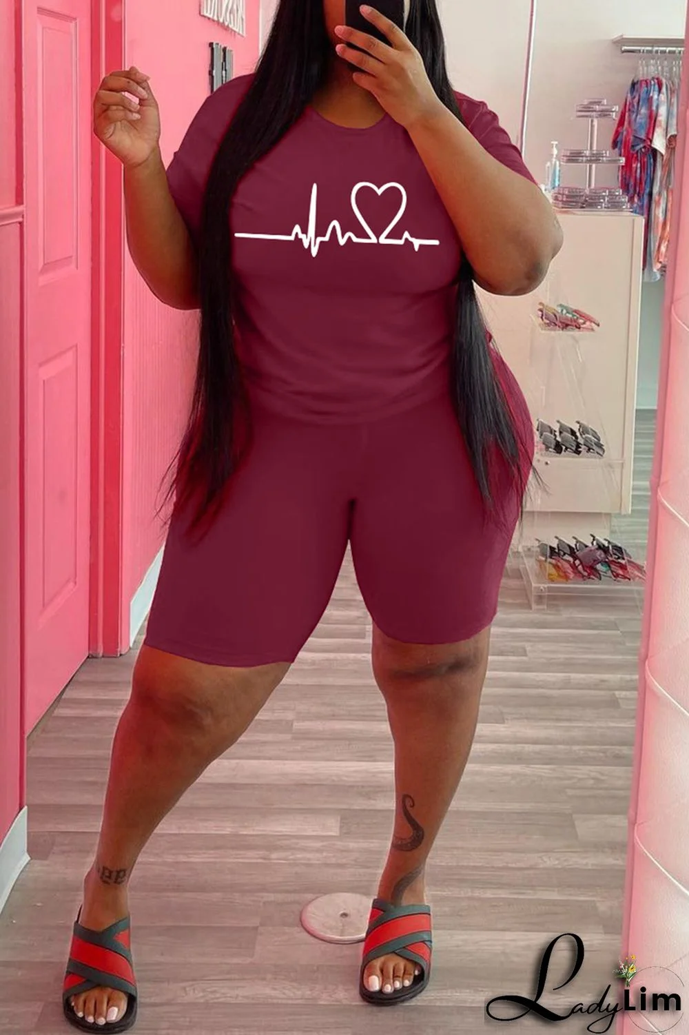 Black Fashion Casual Print Basic O Neck Plus Size Two Pieces