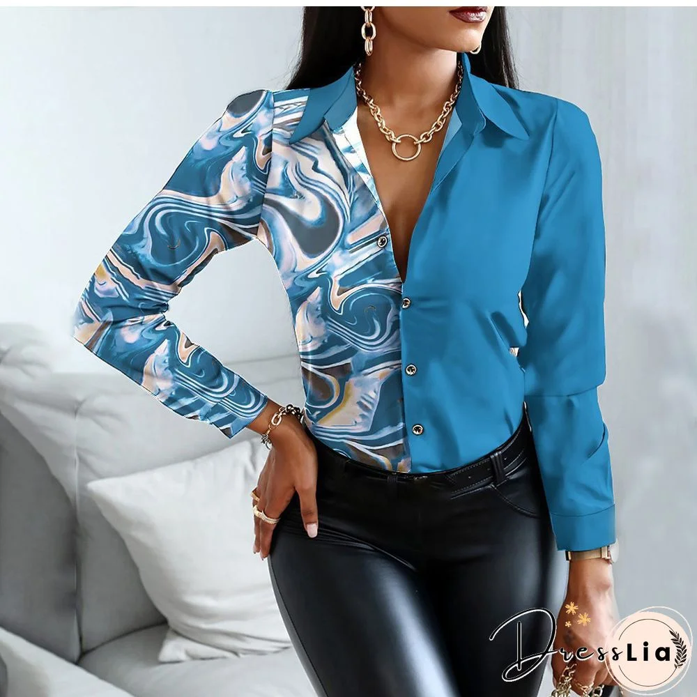 Autumn Women Black Floral Print Top Shirt Fashion Casual Long Sleeve Turn-down Collar Tops Shirts New Elegant Slim Button Shirts