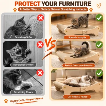 BEBANG Cat Scratcher for Indoor Cats, Curved Natural Sisal Cat Scratching Board with Solid Wood Frame, 2-in-1 Cat Scratcher Bed & Lounge for Large Cats, 23.6 Inch