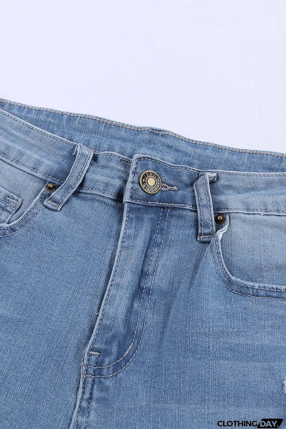 Light Blue Frayed Hem Denim Shorts