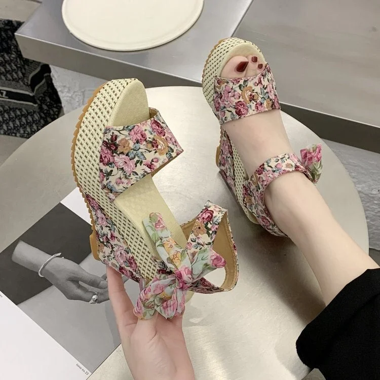 INS Hot Lace Leisure Women Wedges Heeled Women Shoes 2021 Summer Sandals Party Platform High Heels Sandalias Zapatos Mujer