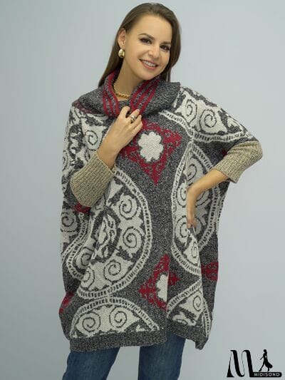 MidiSono - Turtleneck Dropped Shoulder Batwing Sleeve Sweater