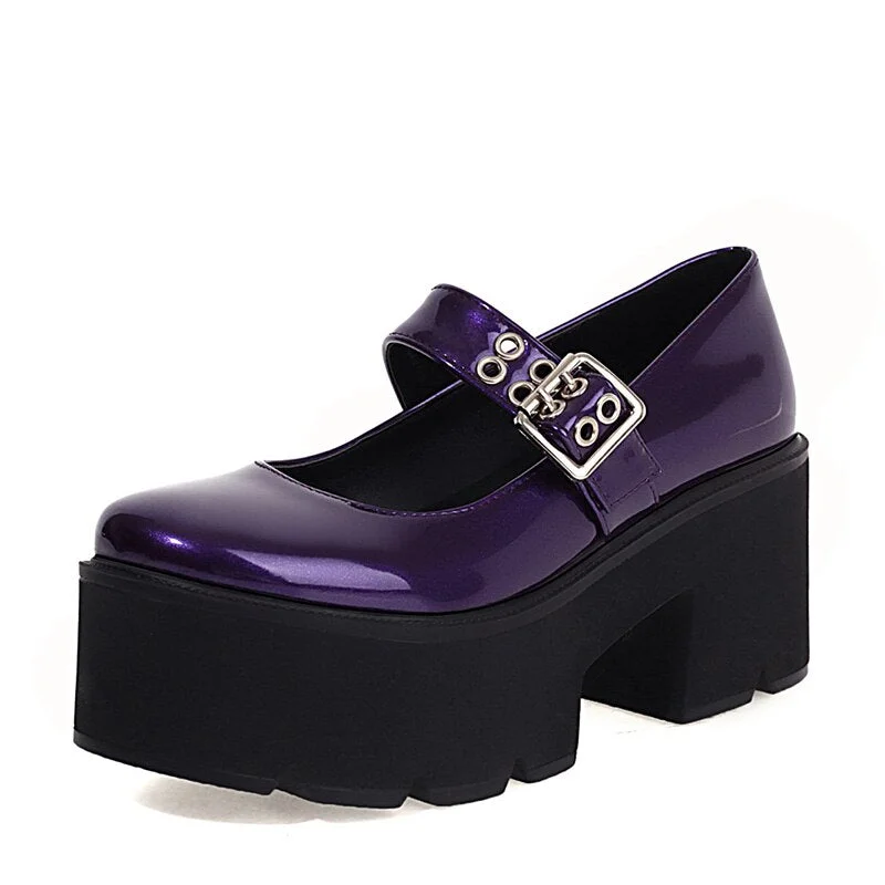 Gdgydh Light Purple Heels Shoes For Women Patent Leather Mary Jane Lolita Shoes Buckle Strap Thick Sole Comfortable 2021 Spring