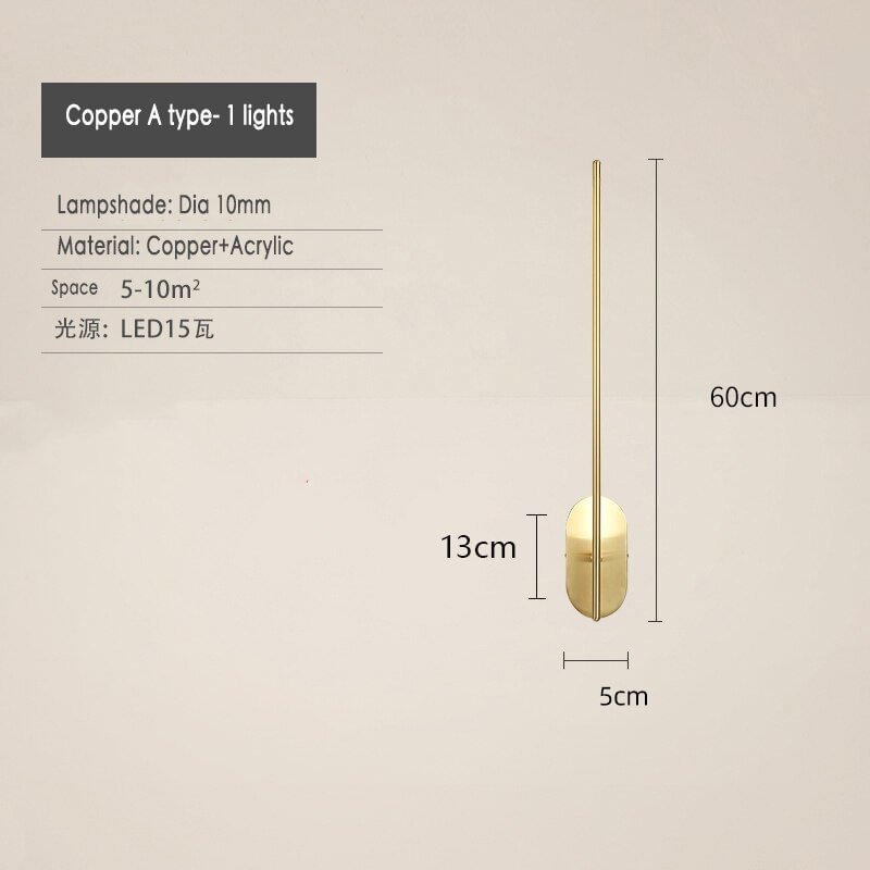 Modern Luxury Copper LED Wall Lamps for Bedroom Bedsides Minimalism Wall Lights Living Room Mirror Decoration Indoor Lighting