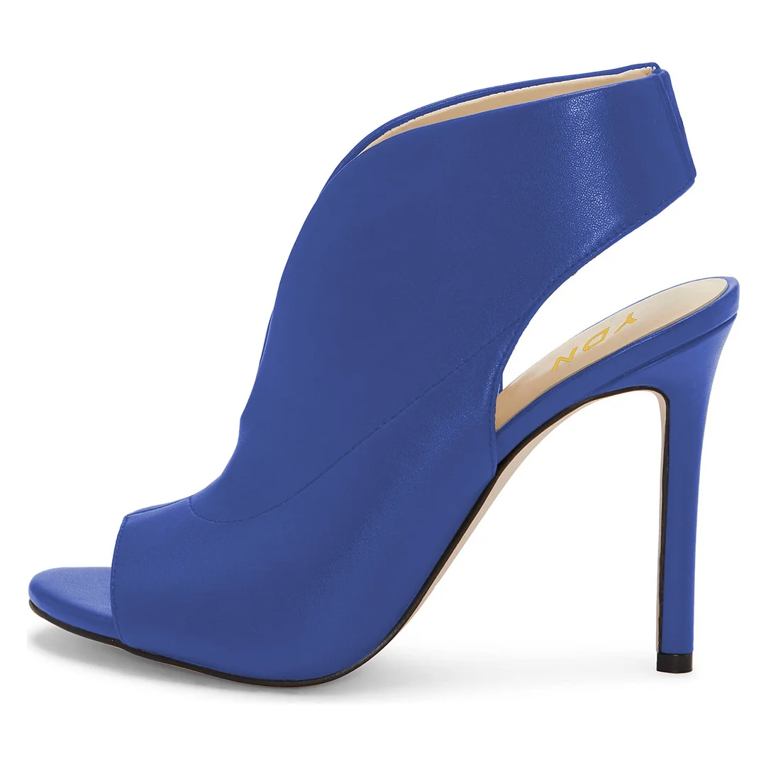 Blue Vegan Leather Slingback Shoes Peep Toe High Heels Sandals