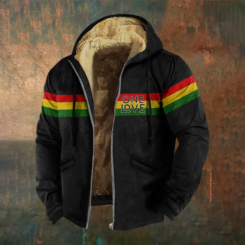 Vintage Reggae One Love Art Pattern Zip Hoodie