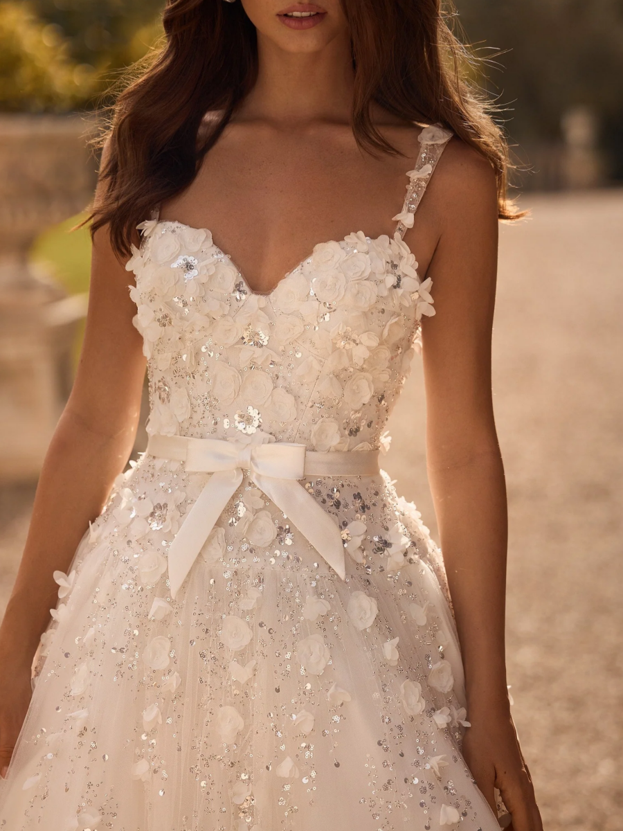 Halter Neck 3/4 Length Sleeve Satin Ball Gown with Beadings and Appliques for Flower Girl main image 1