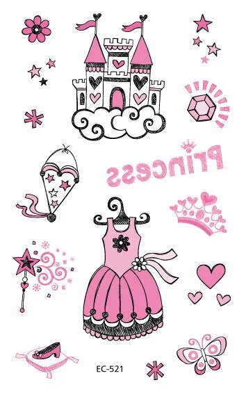 12 kinds Cartoon Fairy Princess Temporary Tattoo Stickers for Kids faux tatouage temporaire Disposable Children Cute Girl Gift