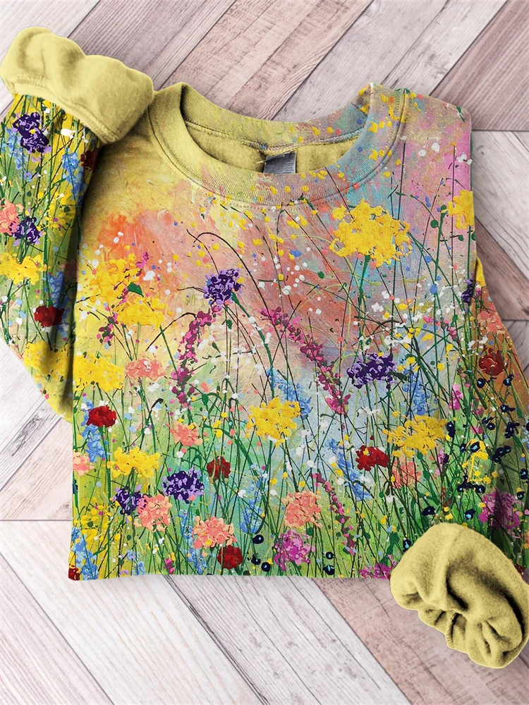 VChics Flowers Oil Painting Art Cozy Sweatshirt