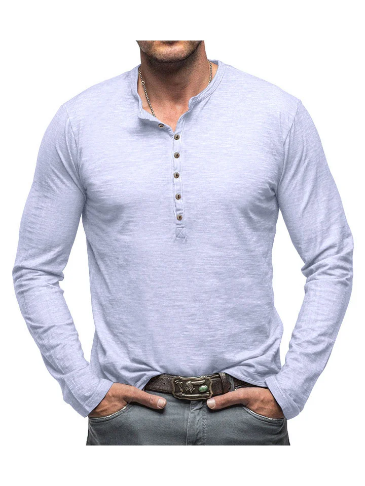 Casual Pullover Round Neck Men's Long Sleeve Men's T-Shirt Outdoor Men's Henley Shirt Bamboo Cotton Top