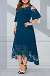 Plus Size Lace Stitching Cold Shoulder Maxi Dresses
