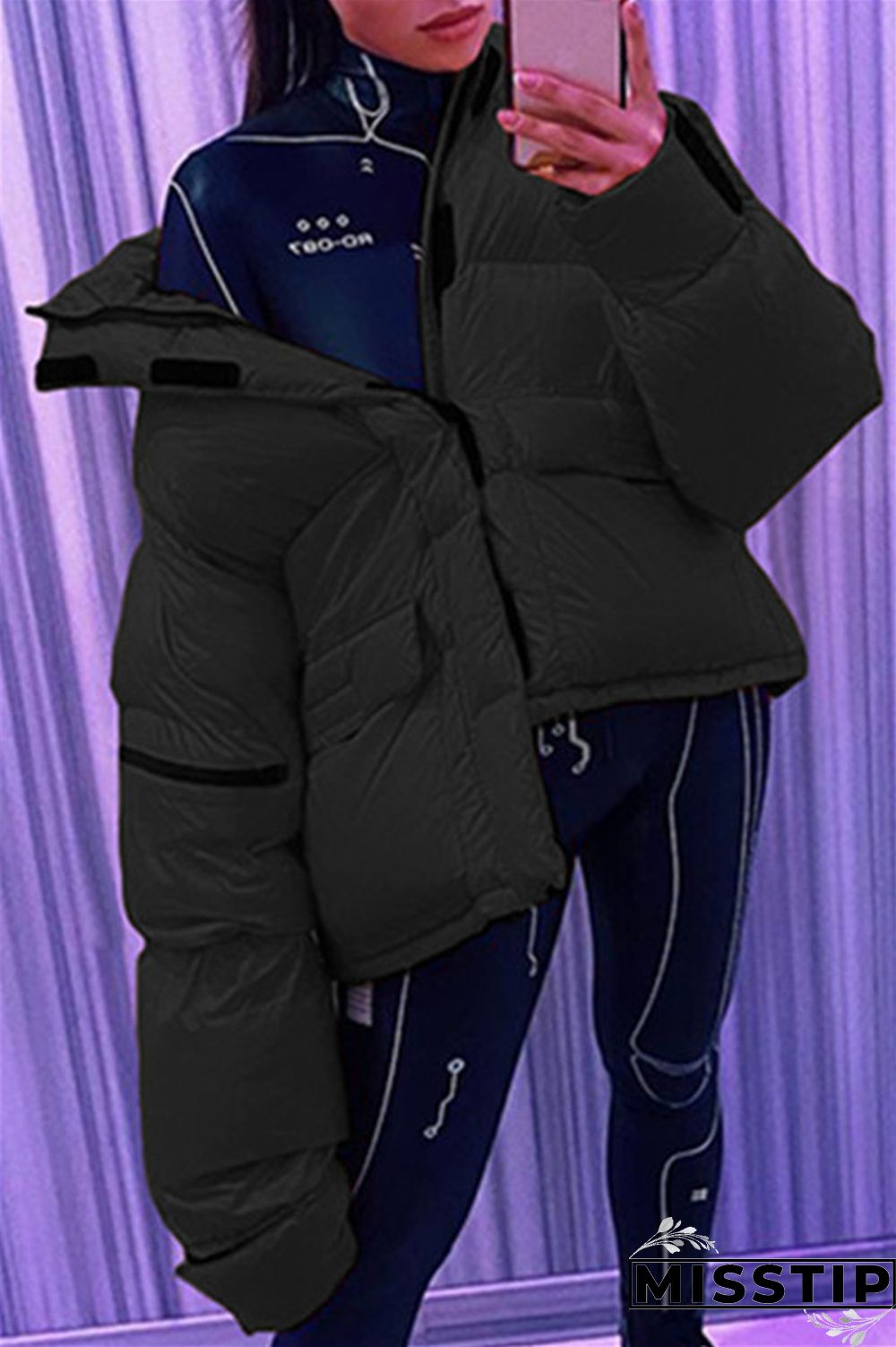 Black Fashion Casual Solid Patchwork Zipper Collar Outerwear