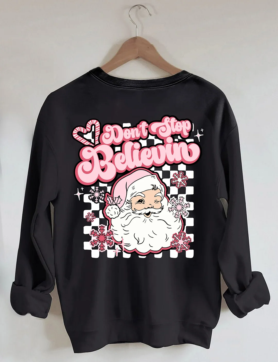 Don't Stop Believin Pink Santa Sweatshirt