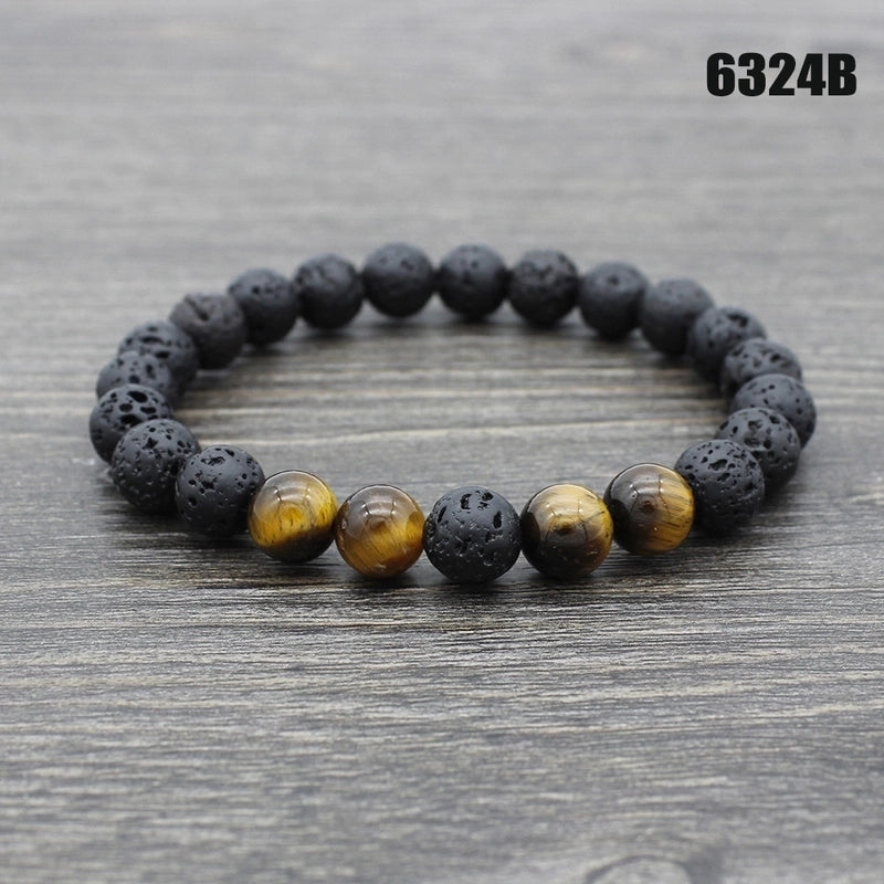 Retro Round Volcanic Rock Stone Beaded Unisex Bracelets