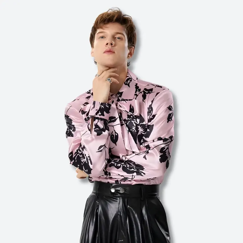 Brownm Neck Tie Satin Top