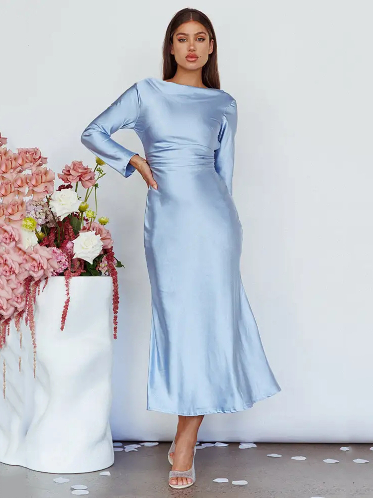 Bodycon Long Sleeve Women's Dress Party Club Evening Dress Female Slim Fit Round Neck Solid Long Dress Autumn New 2025