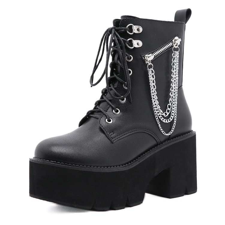 Lace Up Chains High Platform Ankle Booties