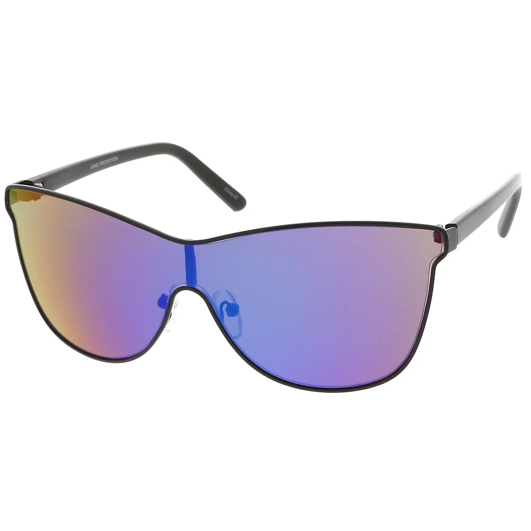 Futuristic Horn Rimmed Colored Mirror Mono Lens Cat Eye glasses 65mm