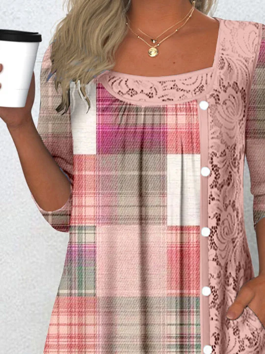 Women Half Sleeve V-neck Solid Color Dress