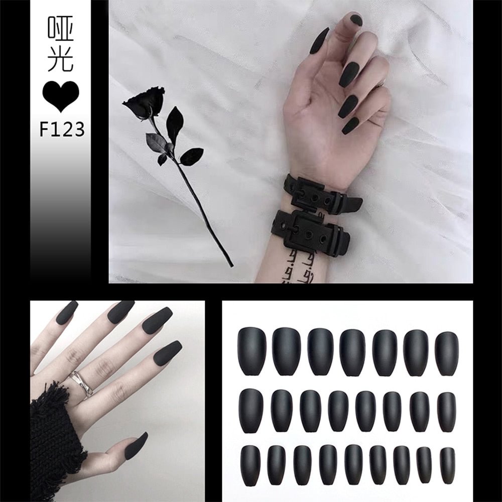 Nail Art Fake Nails Stiletto Tips Clear Press on Long False with Glue Coffin Stick Display Full Cover Artificial Designs Matte