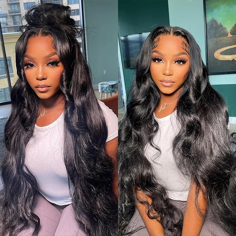 40" Extra Long Length Hair 13x4 Lace Front Wig - Natural Black Straight Hair and Body Wave Human Hair Wigs