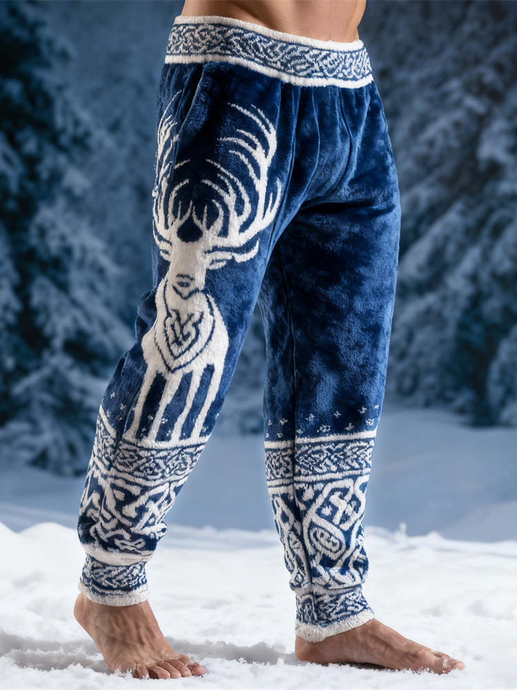 Viking Celtic Knot & Elk Pattern Men's Flannel Pants elevenforest